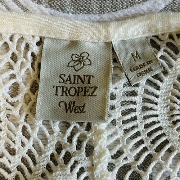 Saint Tropez West Swim Coverup Women M Cream Cold Shoulder Beads Boho Beach - Picture 3 of 10